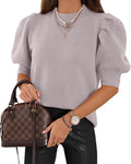 Women's Puff Sleeve Knit Sweater Top - Lightweight Crew Neck