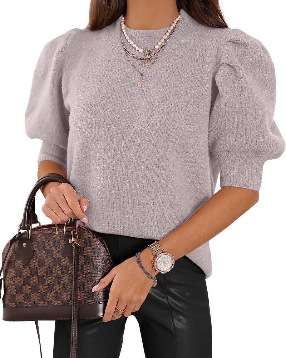 Women's Puff Short Sleeve Sweater Tops for Trendy Casual Wear