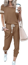 PRETTYGARDEN Women Summer Two Piece Striped Tracksuit - Soft Travel