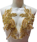 Handmade Gold Rhinestone Applique Pair - Elegant Dress Embellishment