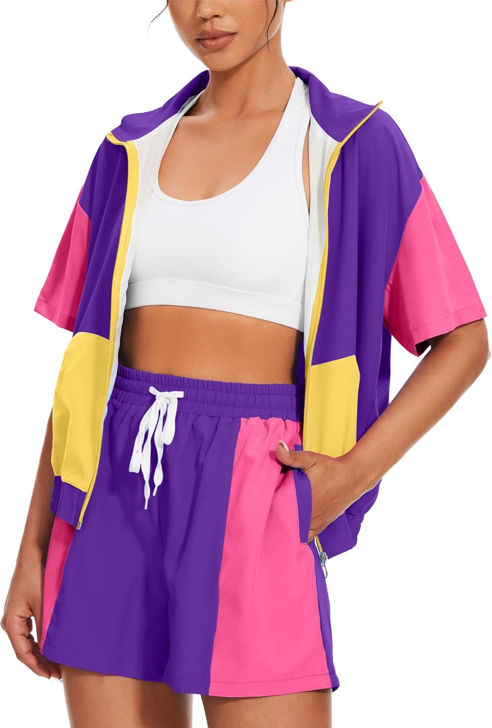 UOUA Women's 80s Color Block Outfits for Fun Summer Style