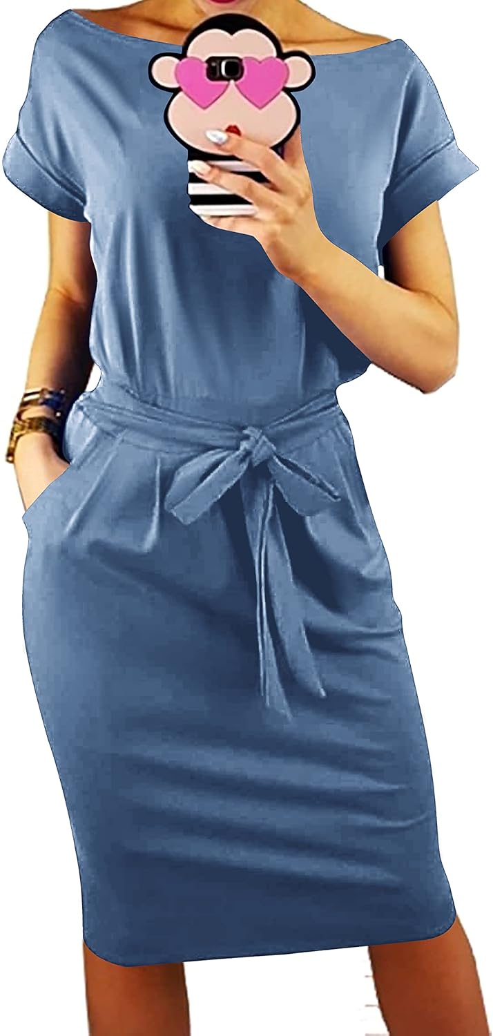 PRETTYGARDEN Women's Summer Short Sleeve Tie Waist Dress