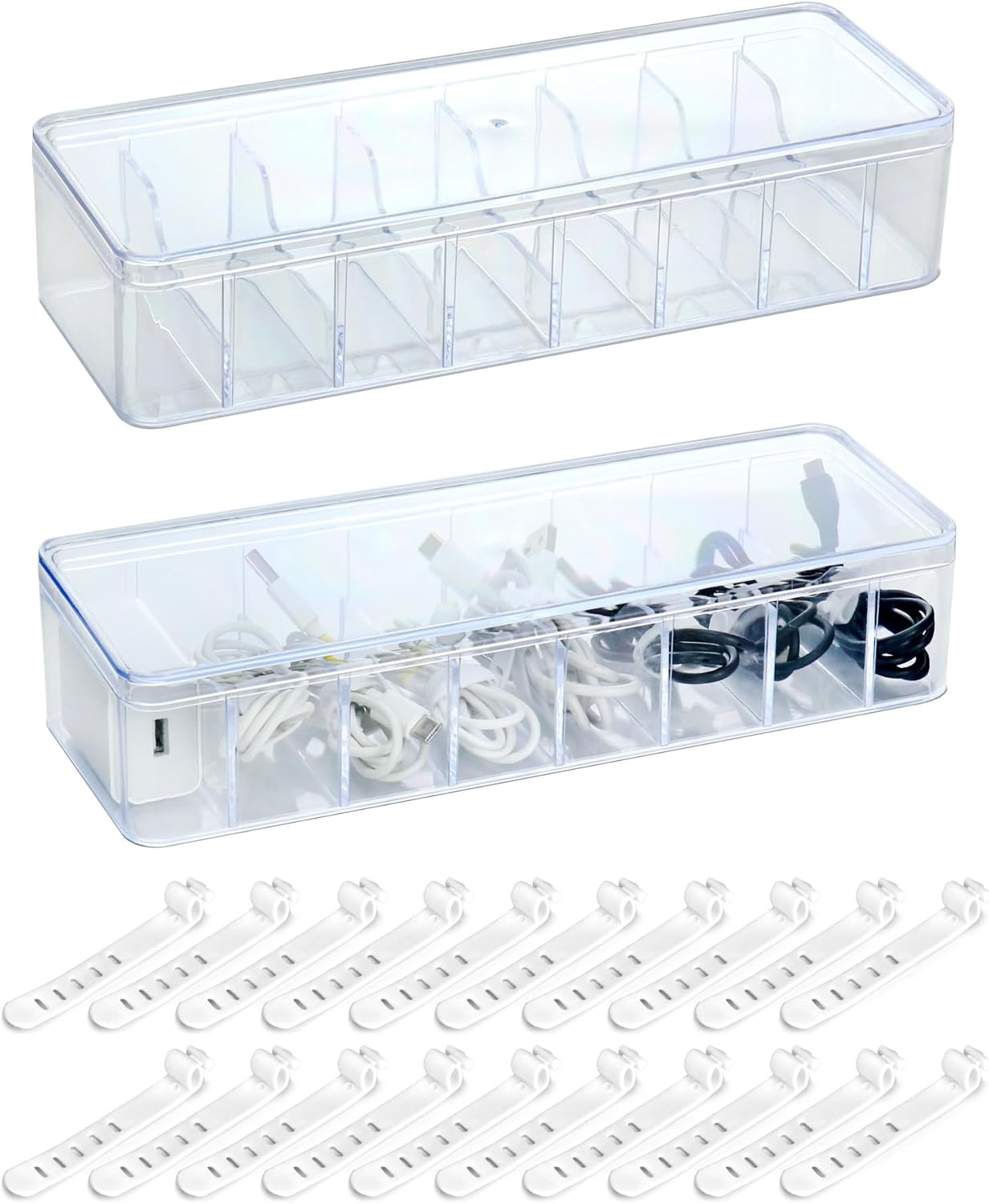 QWORK Waterproof Cable Organizer Box Set (2-Pack) - Keep Cords Tidy