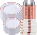 Rose Gold Plastic Dinnerware Set for 50 Guests - 350 Piece Party Set