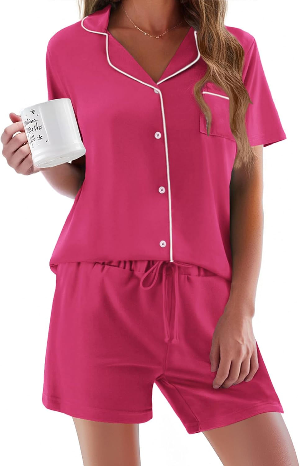 Ekouaer Pajamas Set for Women Soft Short Sleeve Sleepwear