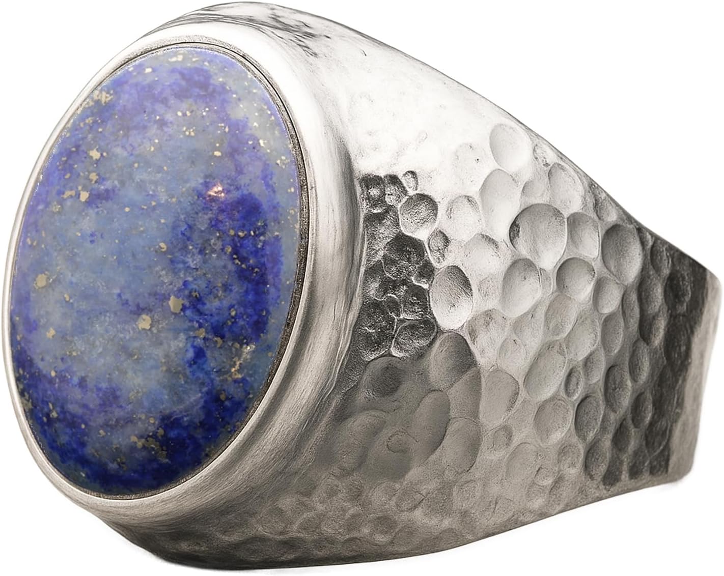 Natural Aventurine Crystal Ring for Men in Hammered Silver