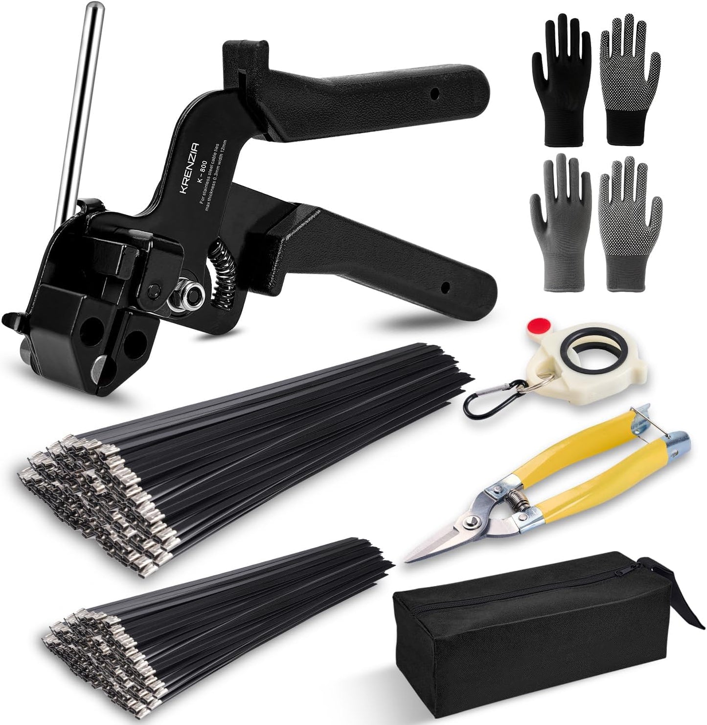Stainless Steel Cable Tie Gun Kit with 300 Heavy Duty Zip Ties