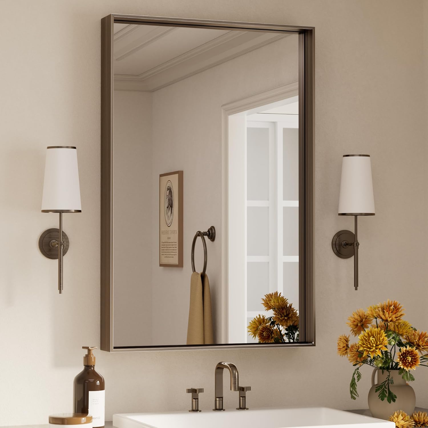 Brushed Bronze Bathroom Mirror with Modern Design and Quality