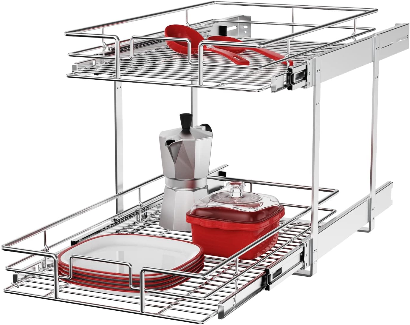 ROOMTEC Pull Out Cabinet Organizer for Kitchen and Bathroom Storage