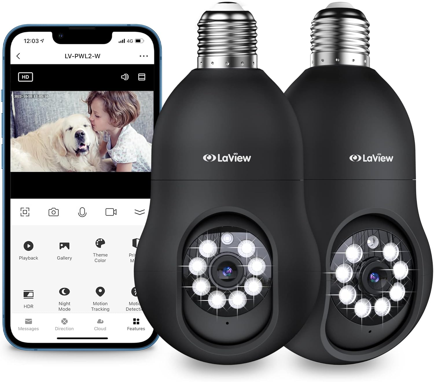LaView 4MP Bulb Security Camera with Color Night Vision Features