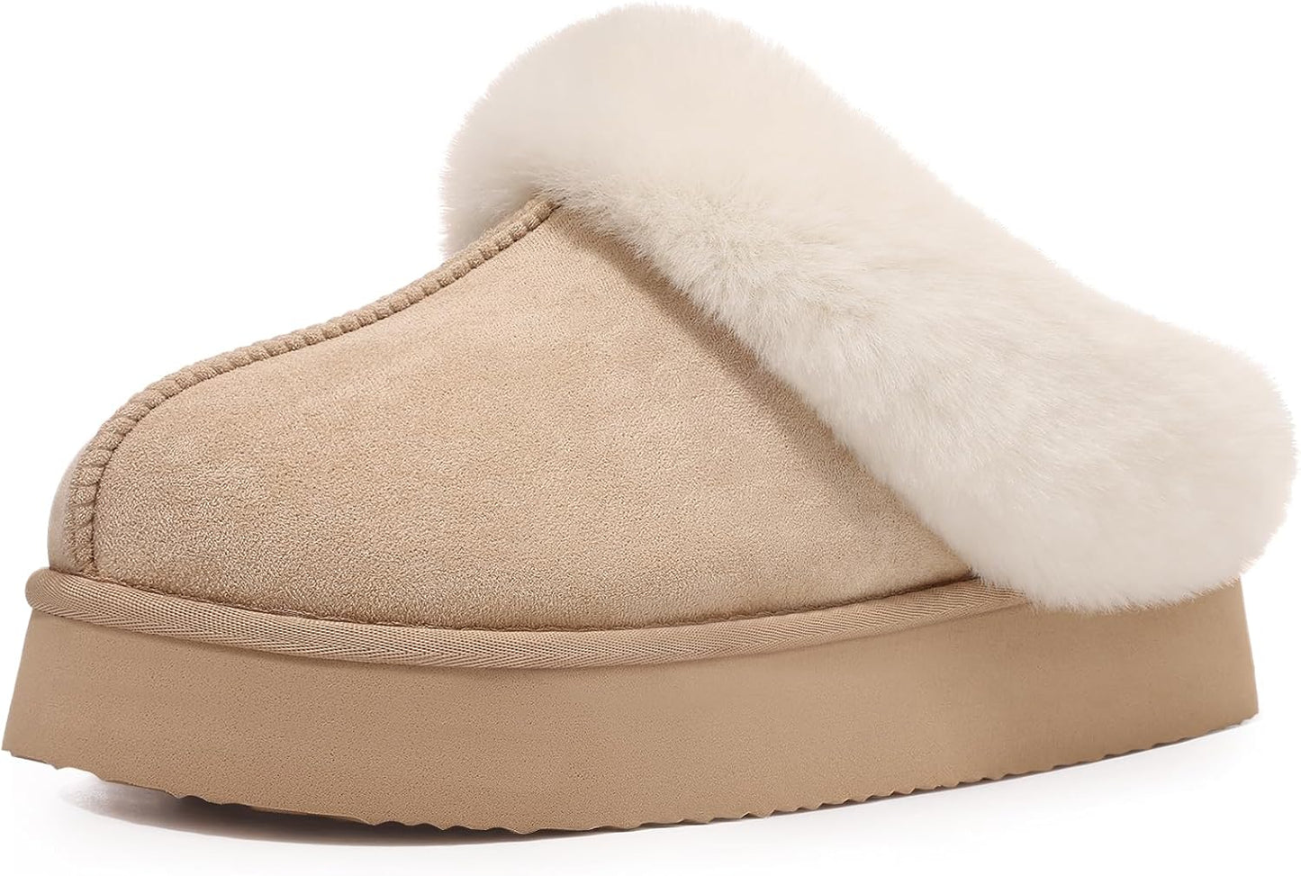 Fuzzy Platform Slippers for Women - Comfy Winter House Shoes
