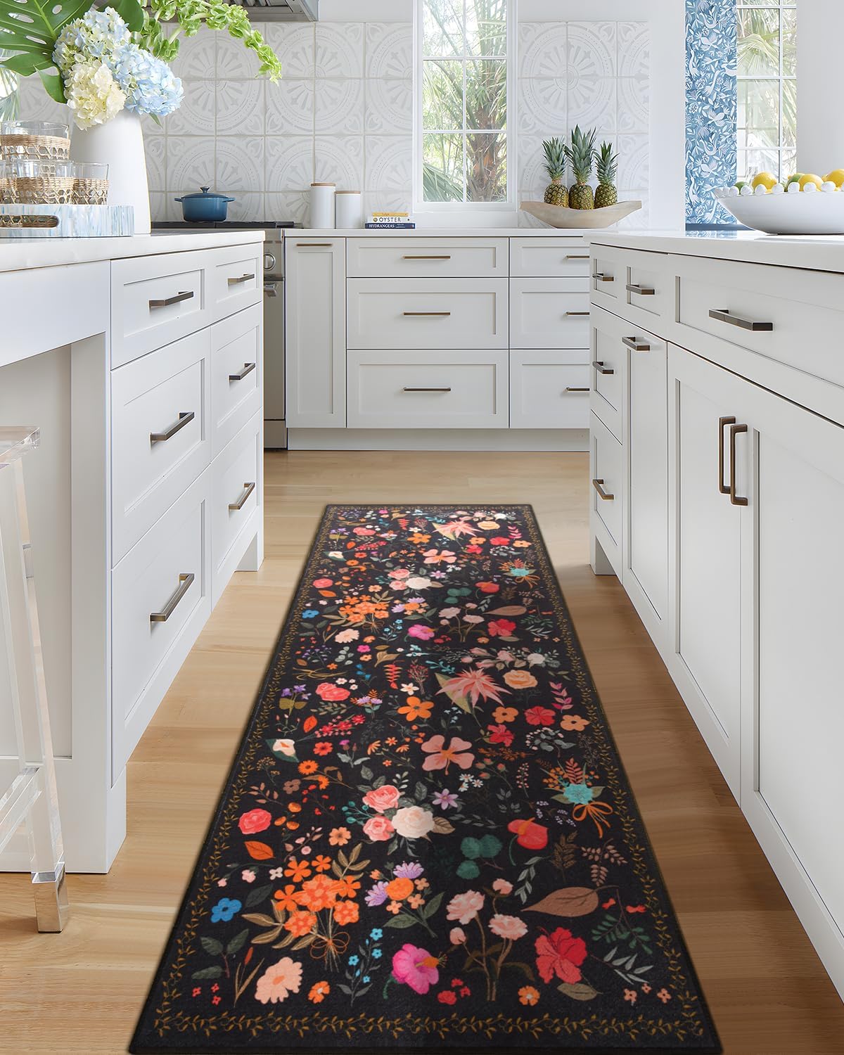Boho Floral Runner Rug 2x6, Ultra Soft Vintage Carpet for Home