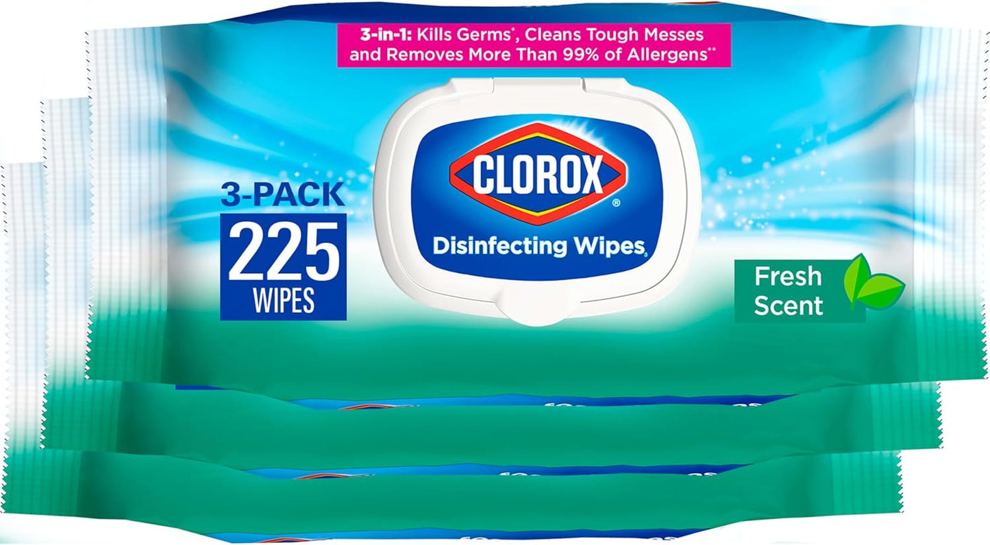 Clorox Disinfecting Wipes - Fresh Scent, 225 Wipes, Moisture Seal Lid