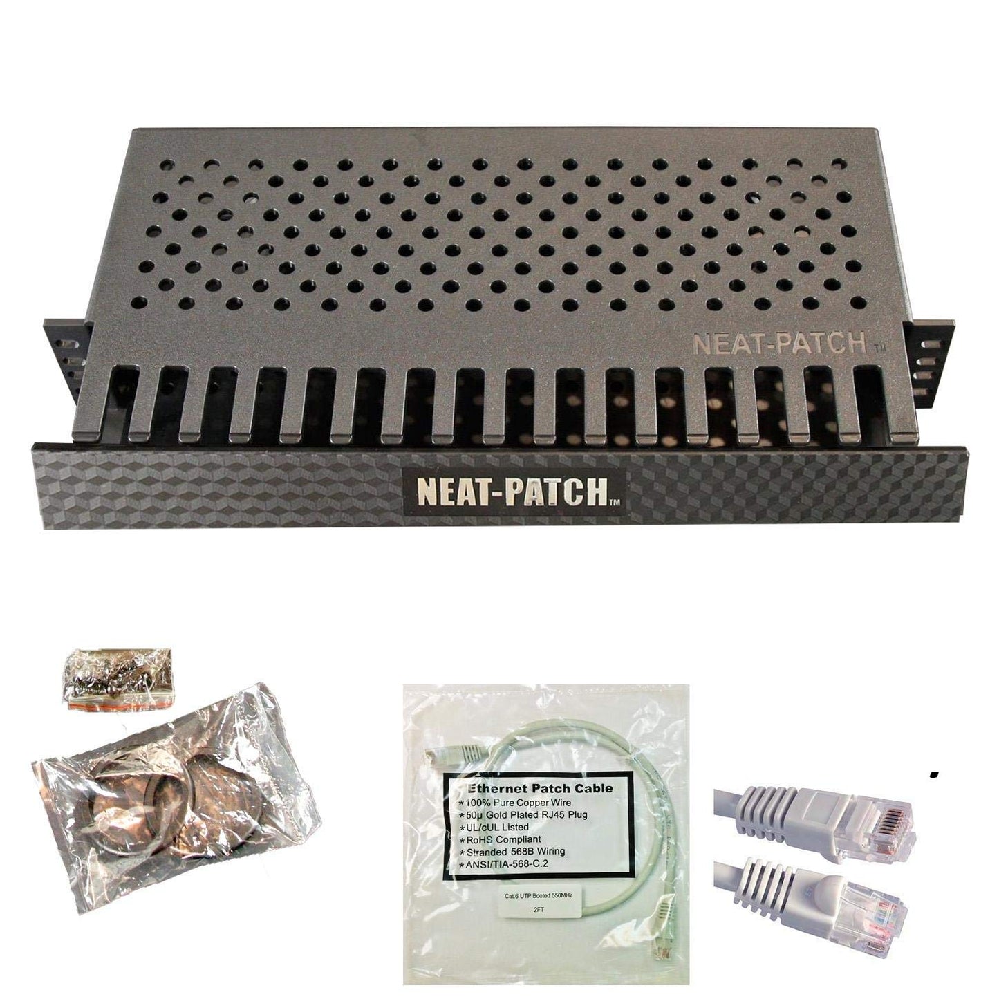 Neat Patch MINI 1U Low Profile Cable Management Kit with 24 Cables