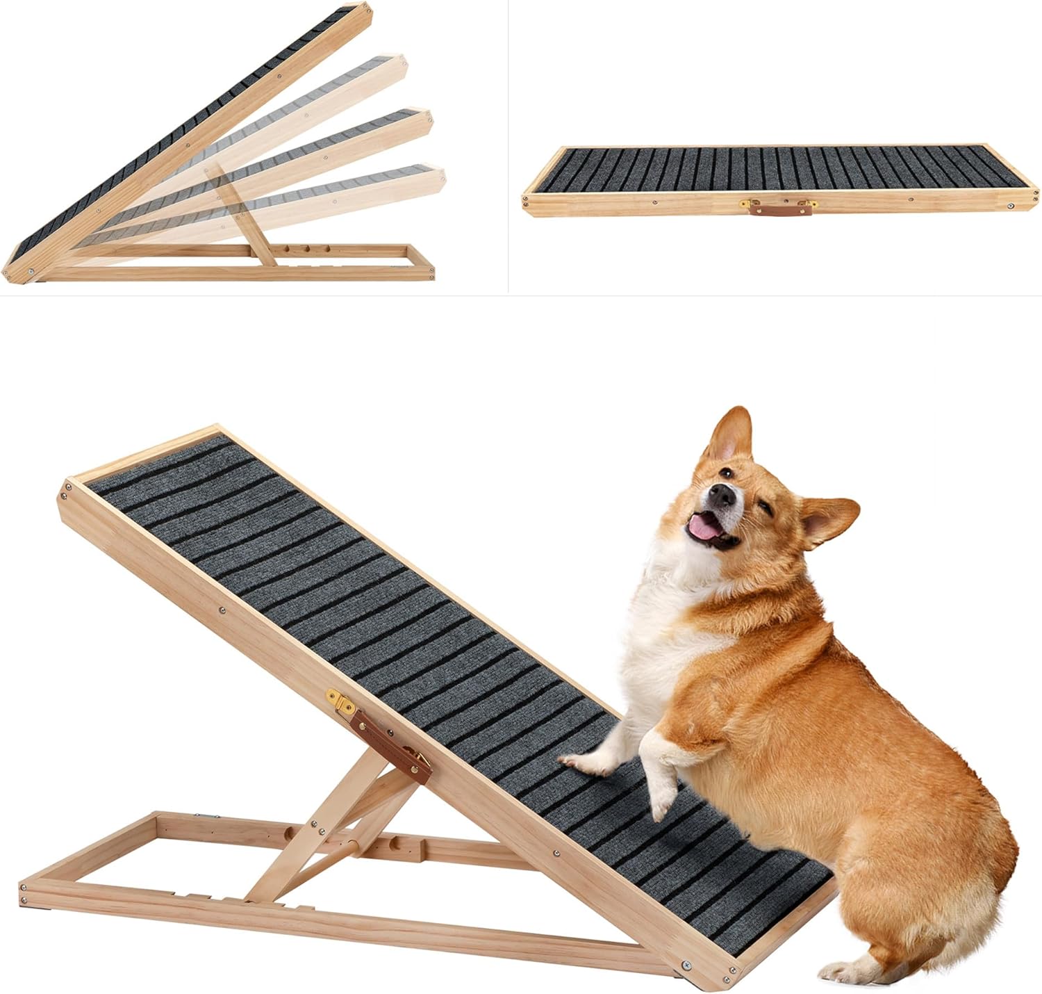 Folding Dog Ramp Adjustable Wooden Portable for All Pets