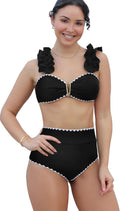 Women High Waisted Swimsuit Flounce Straps Bikini - Tummy Friendly Fit