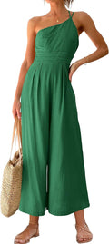One Shoulder High Waist Wide Leg Linen Jumpsuit - Chic Travel Fit