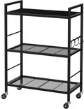 3-Tier Metal Storage Rack with Wheels and Wooden Top - Adjustable
