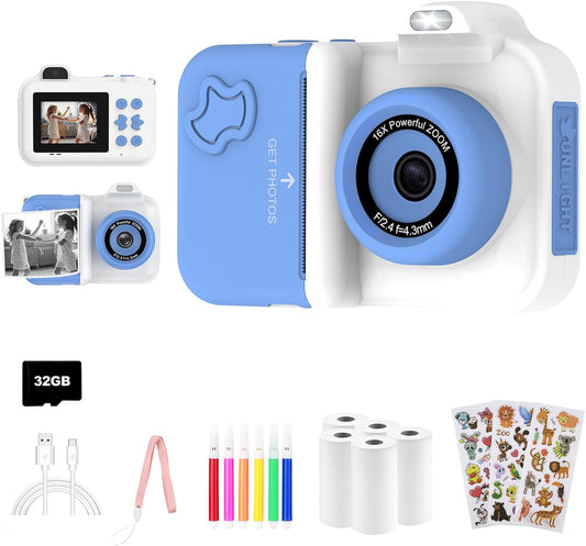MISIRUN Kids Instant Print Camera Bundle 1080P HD Selfie Dual-Lens | Fun Toys for Ages 4-12 with Prints & 32G Card