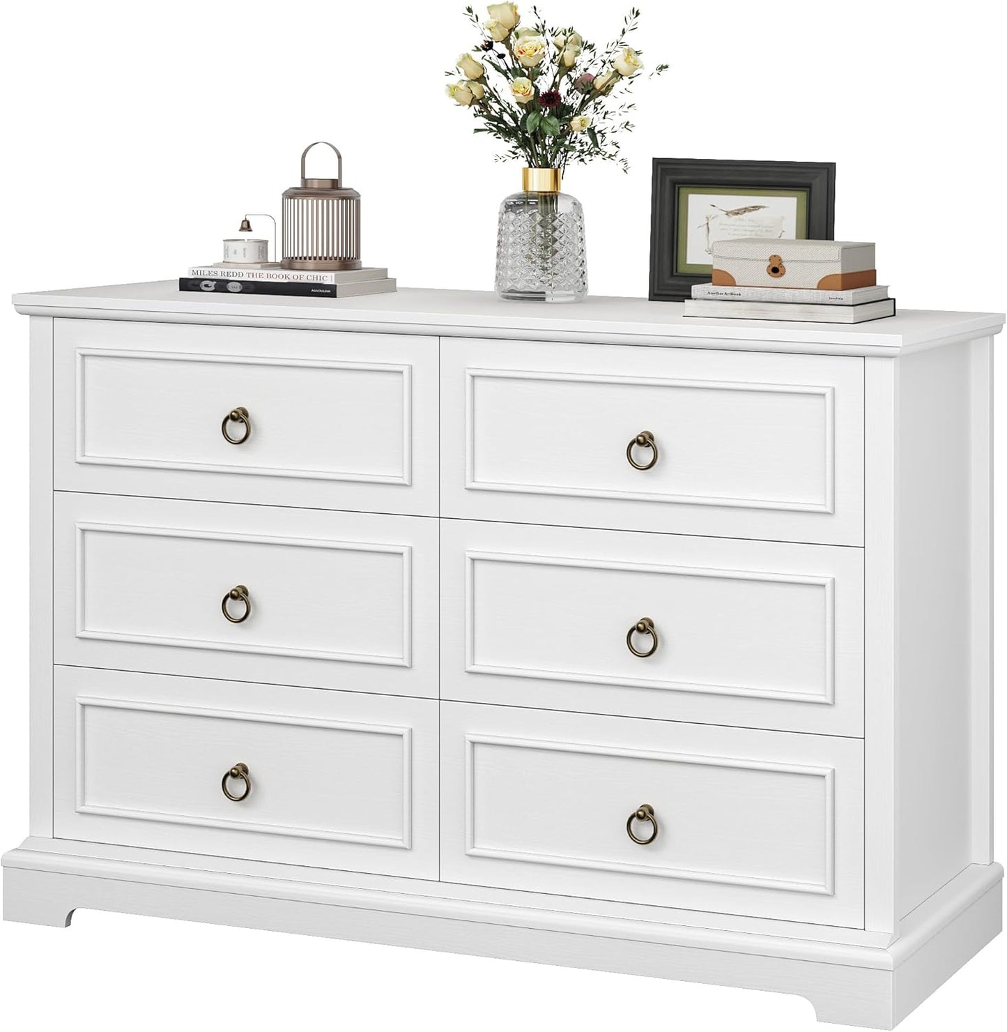 HOSTACK 6 Drawers Dresser for Bedroom, Modern Farmhouse Style