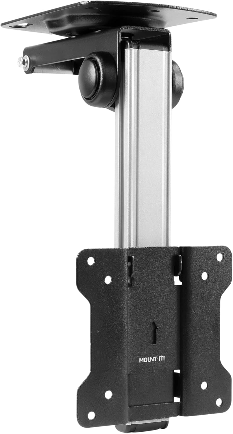 Space-Saving Folding Ceiling TV Mount | Flip Down for 13-27 Screens | Tilt, Swivel, Adjustable Height
