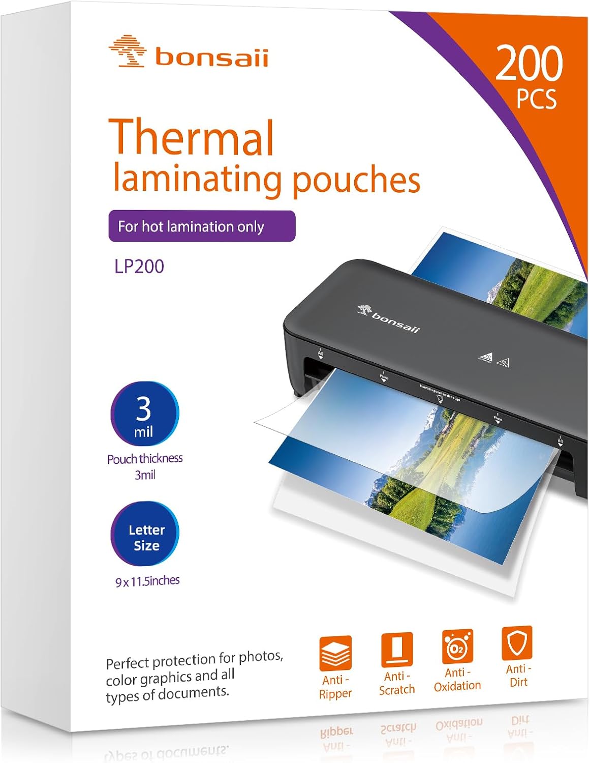 Bonsaii 200-Pack 3mil Laminating Pouches - Clear, Durable, Letter Size!