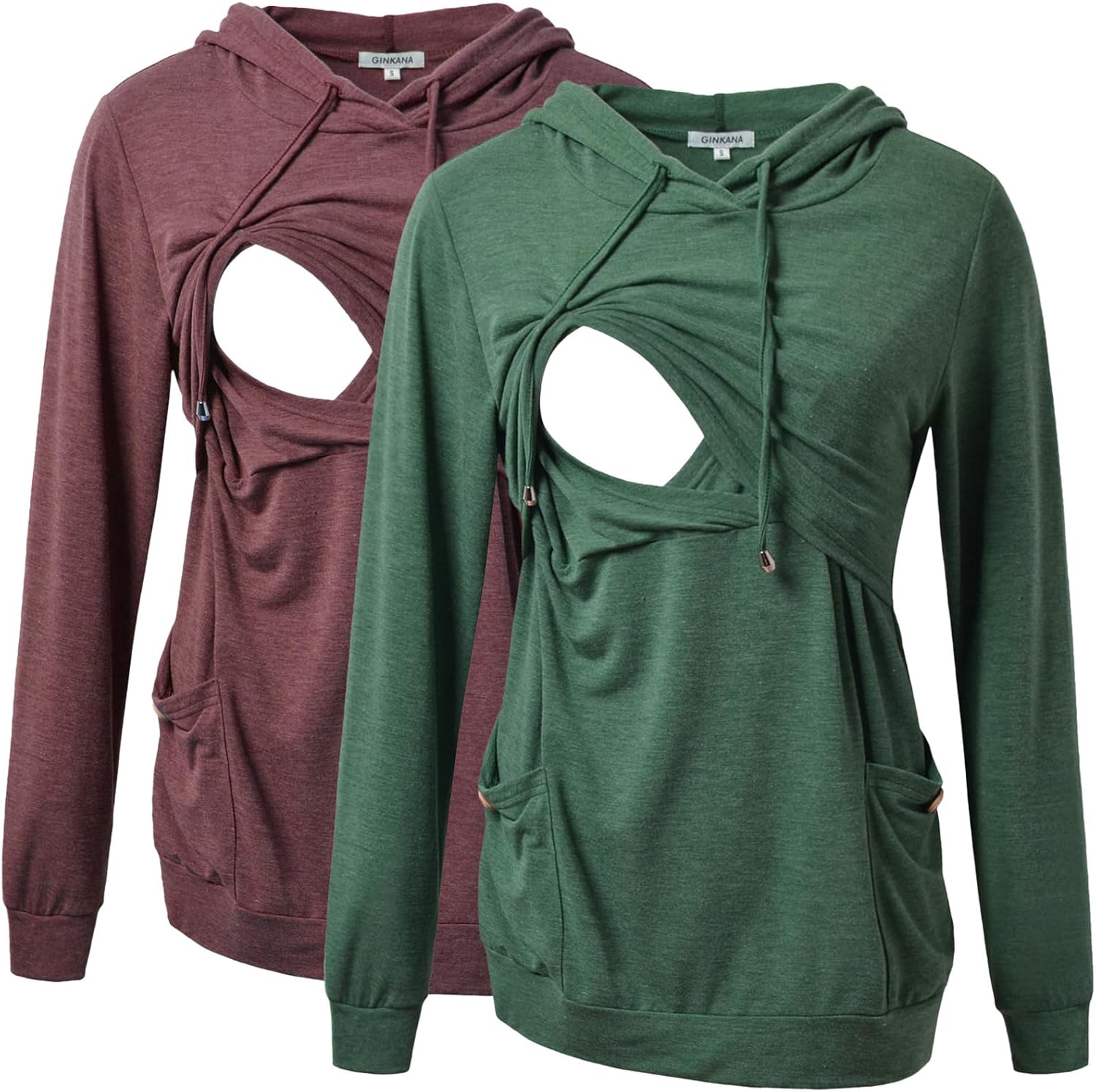 GINKANA Womens Nursing Hoodie Top with Button Decoration and Pockets
