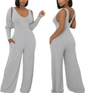 Women's Ribbed 2 Piece Jumpsuit Set with Cardigan - Comfortable Fall