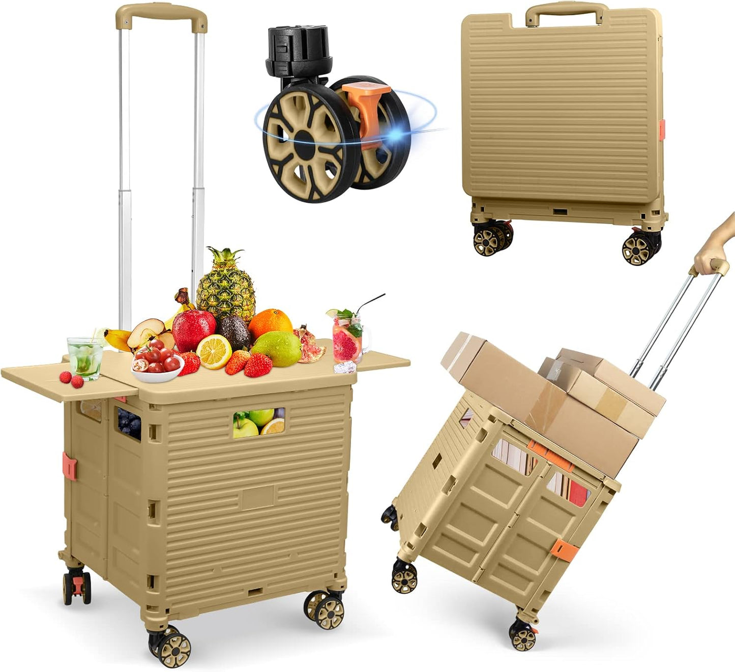FELICON Folding Utility Cart with Magnetic Lid and 360 Wheels
