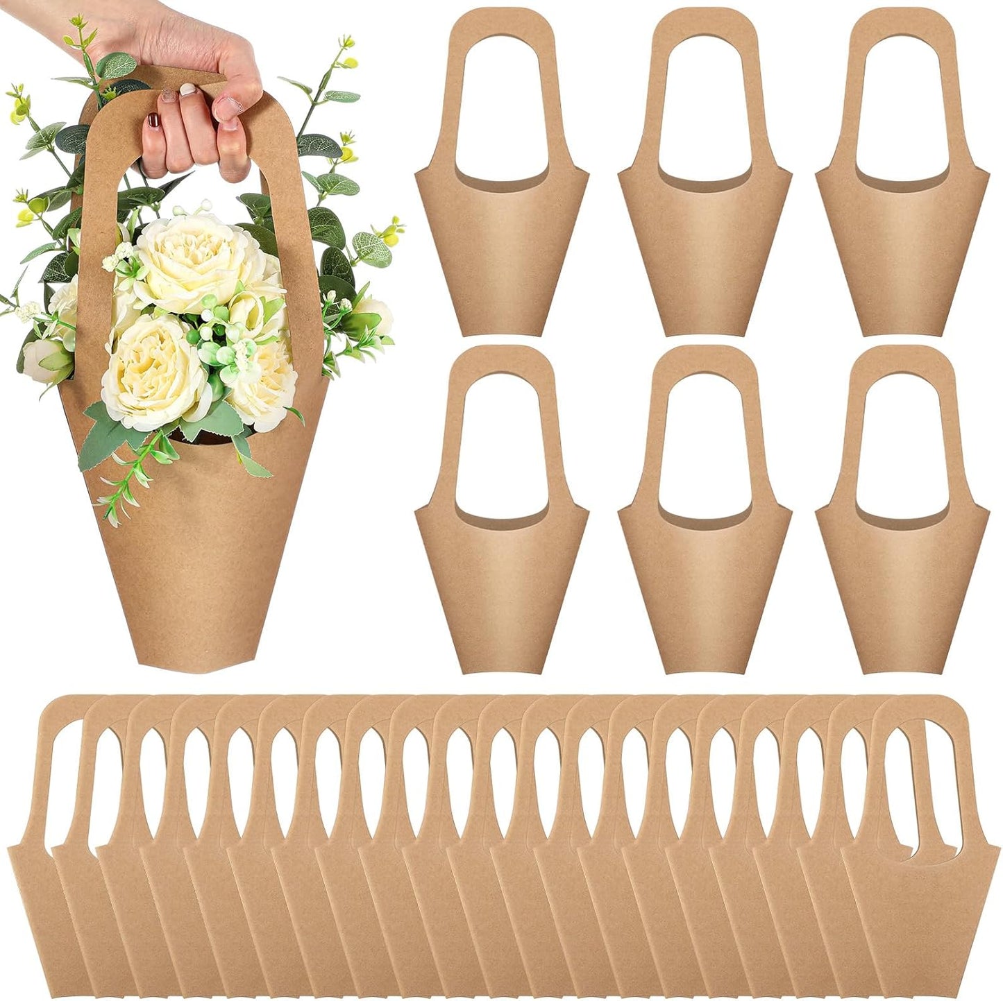 150 Packs Kraft Paper Flowers Gift Bags for Weddings and More