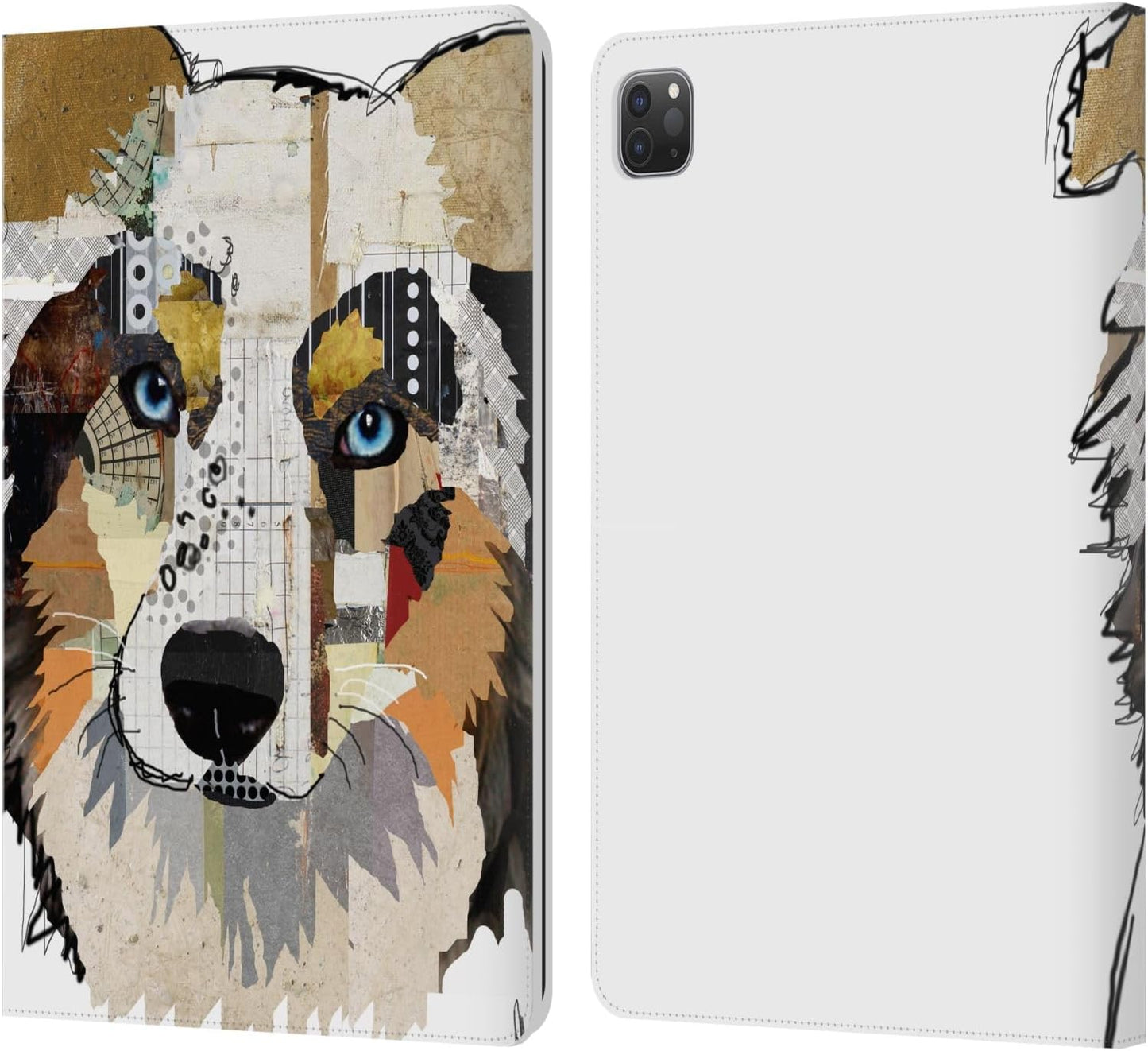 Michel Keck Australian Shepherd Dogs Leather Wallet Case for iPad