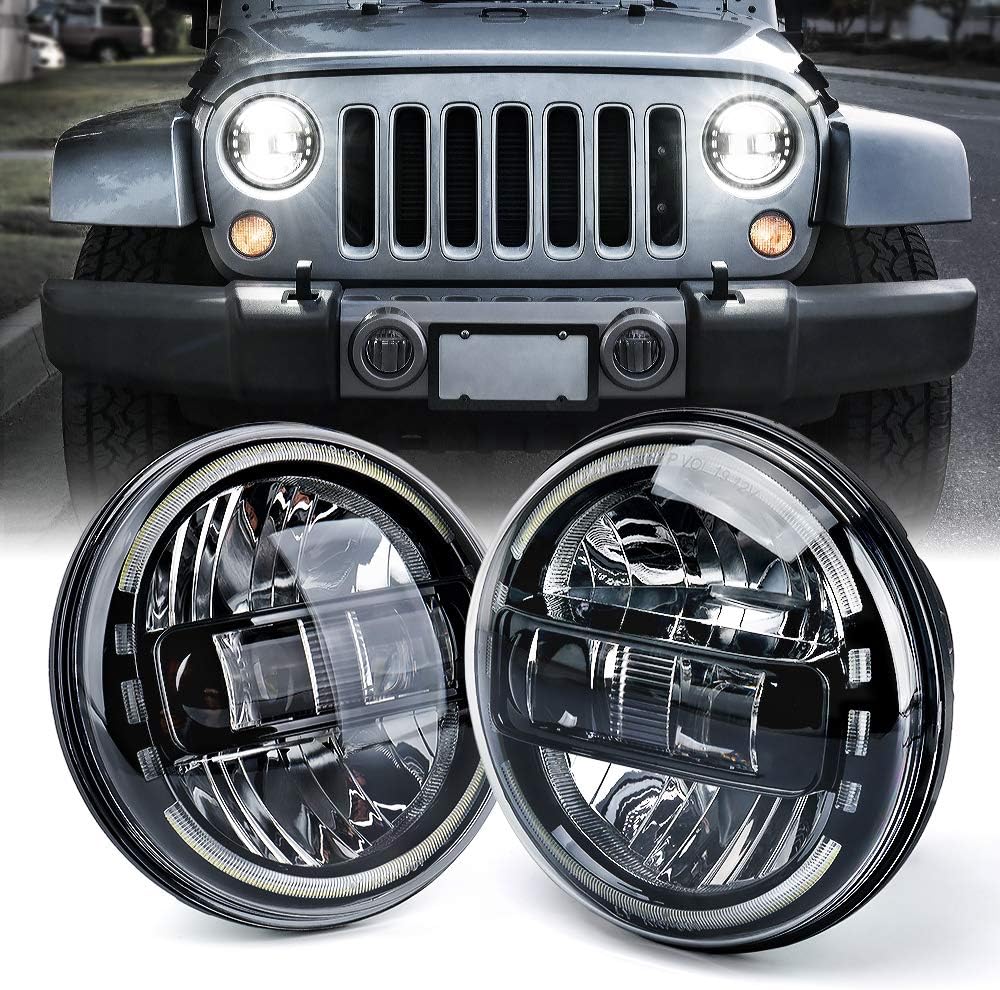 Xprite 7in LED Round Headlights for Jeep Wrangler & Hummer