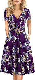 Women's Elegant Criss-Cross V Neck Vintage Fit and Flare Tea Dress up
