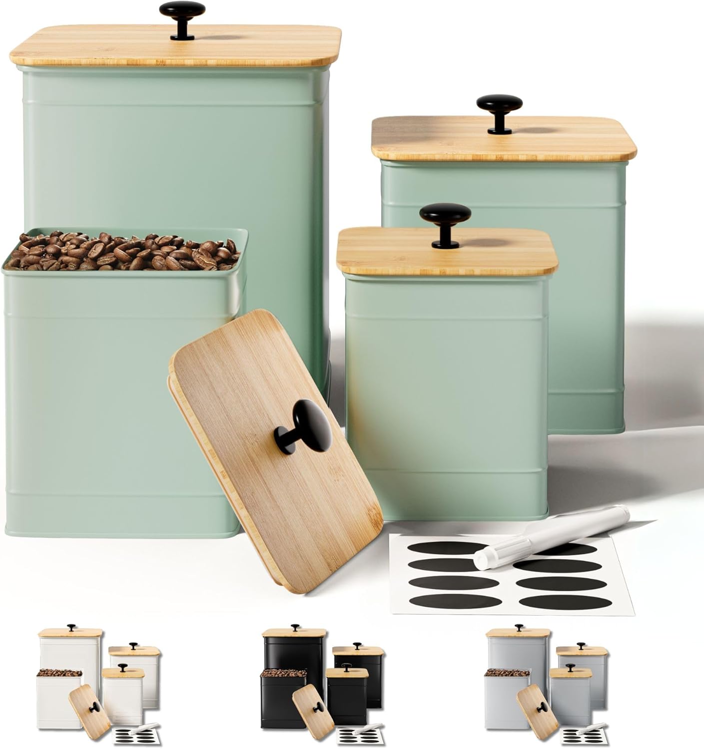 Kitchen Canisters Set of 4 with Airtight Lids and Labels