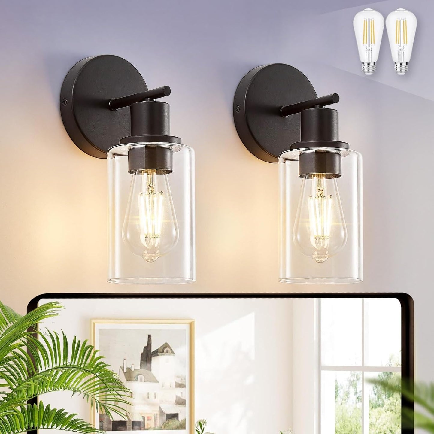 DLLT Wall Sconces Set of Two: Modern Matte Black Vanity Lights