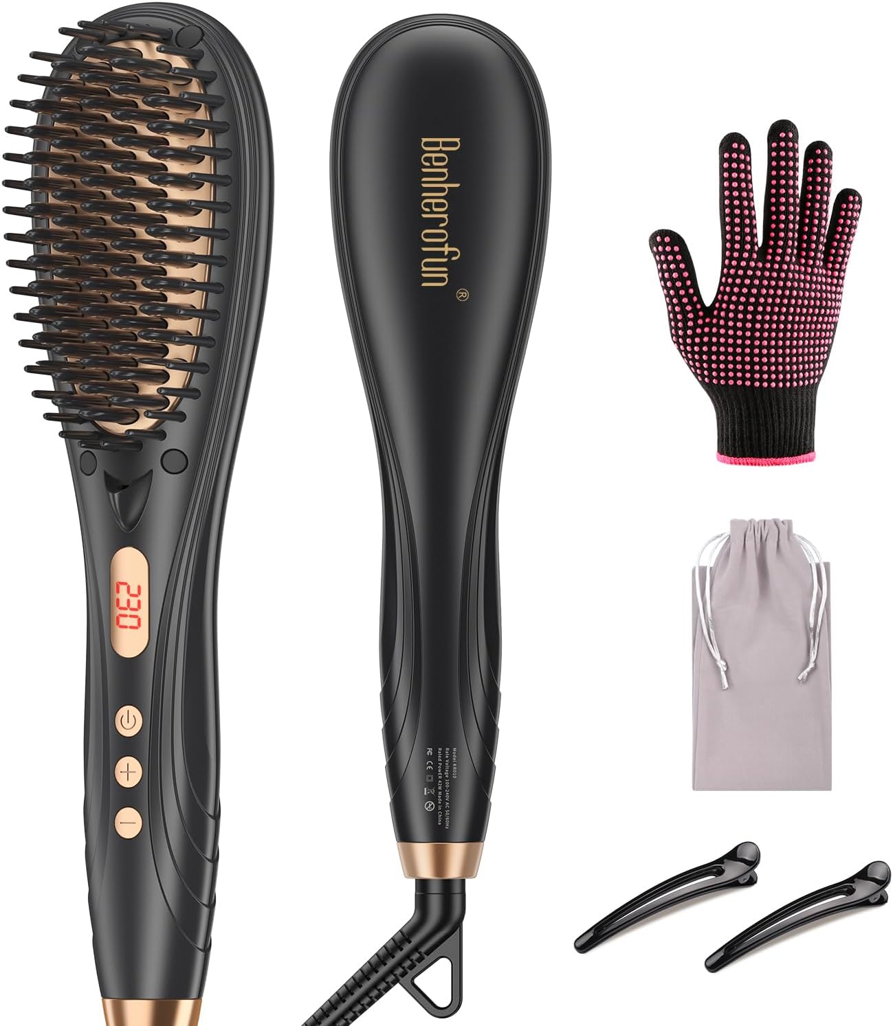 Benherofun Straightening Brush: 20s Fast Heat!