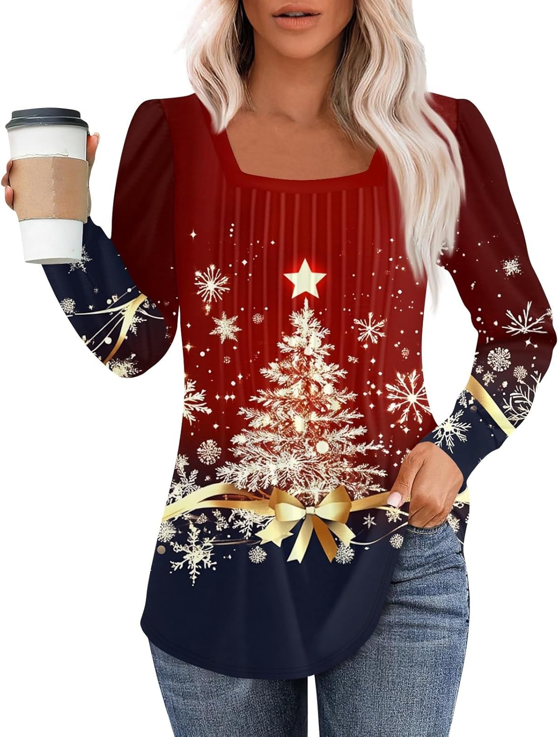 Puff Sleeve Square Neck Top - Cozy Fall/Winter Style