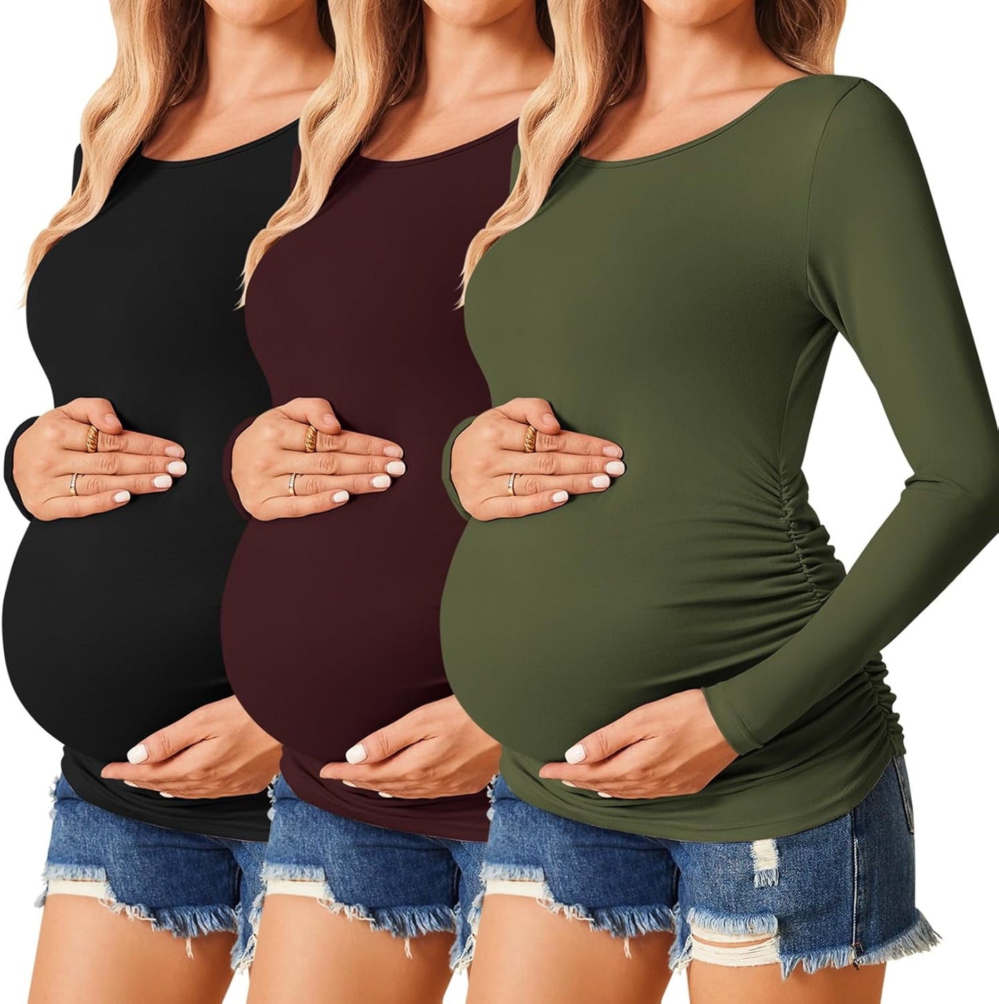 Ekouaer Womens Maternity Shirts Long Sleeve 3 Pack Tunic Tops