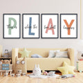 Kids Playroom Wall Art Set 11x16 in Rustic Wood Frames - Playful