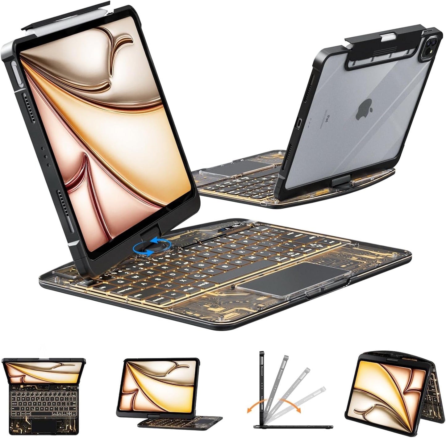 Transparent Case with Wireless Keyboard for iPad Air 13 Inch
