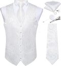Mens Paisley Vest Tie Set with Lapel Pin Tie Clip - Formal Waistcoat