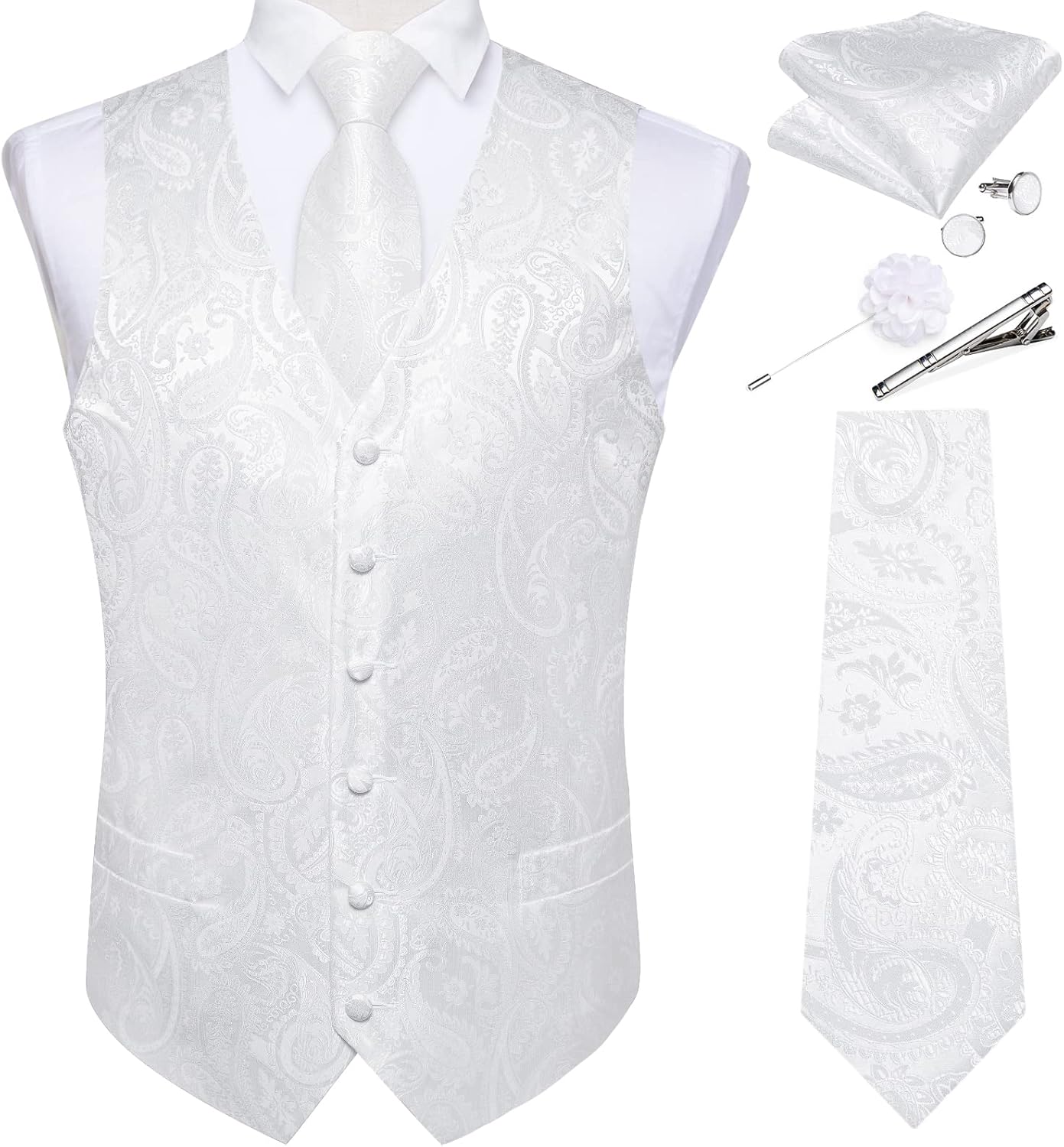DiBanGu Mens Paisley Vest Tie Set for Tuxedo Wedding Events