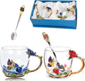 Tea Cup Glass Coffee Mugs Rose Enamel Cup Set - Elegant Gift for Tea