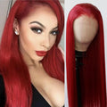 Red Lace Front Synthetic Wig Long Straight Dark Red - Natural Look