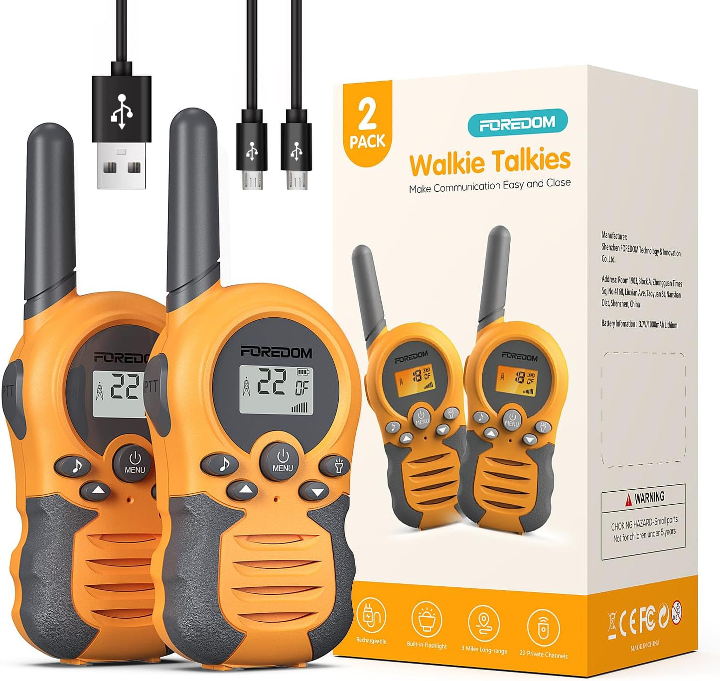 FOREDOM Rechargeable Walkie Talkies for Kids - Long Range Fun
