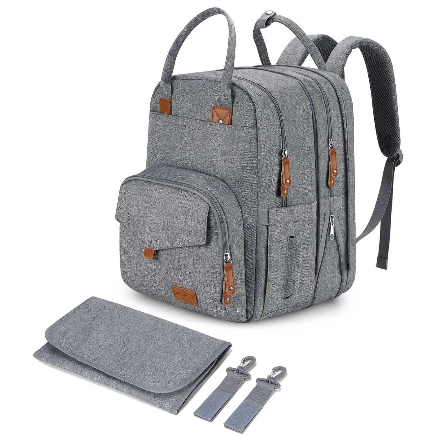 Large Expandable Diaper Bag Backpack for Twins - Unisex Grey