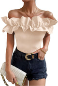 OYOANGLE Women's Ruffle Trim Off Shoulder Blouse - Flattering Party up
