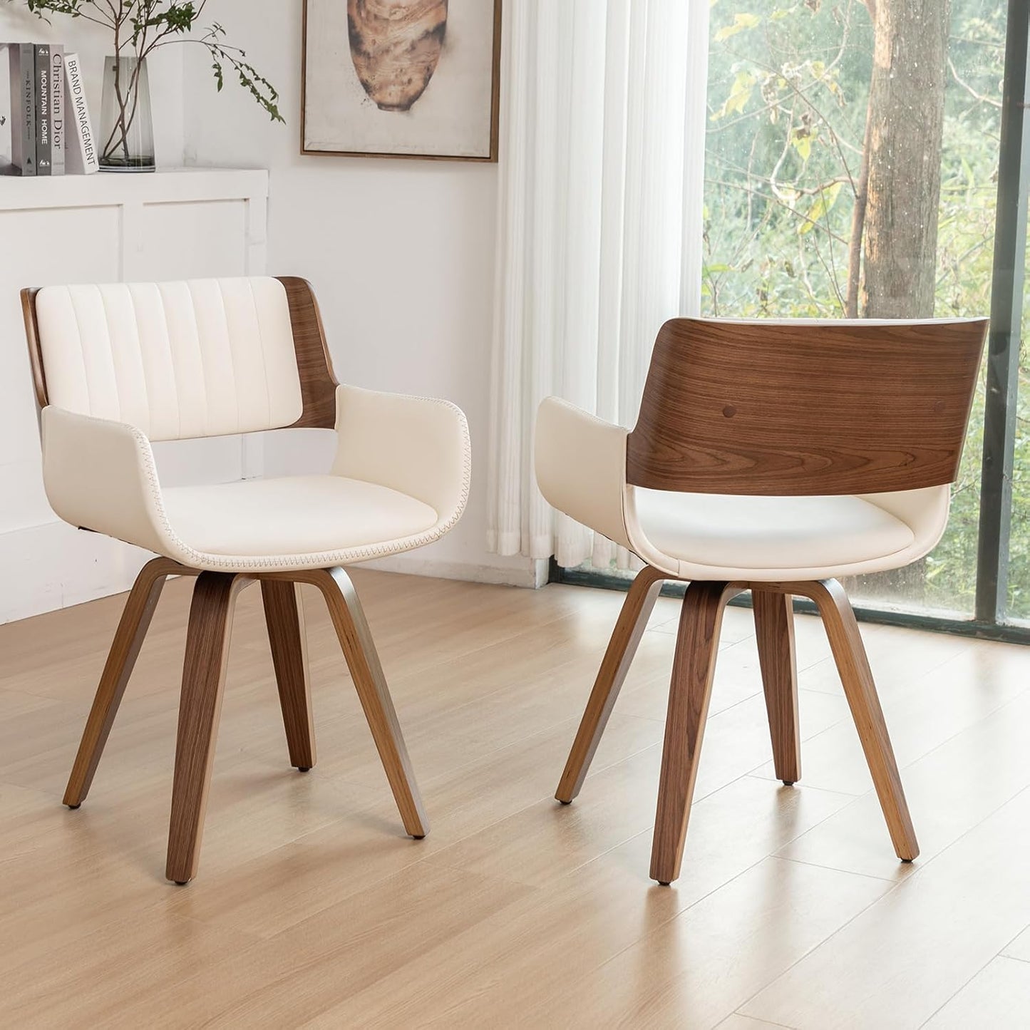 LUNLING Swivel Accent Dining Chairs Set, Mid Century Modern, Adjustable Foots, Beige