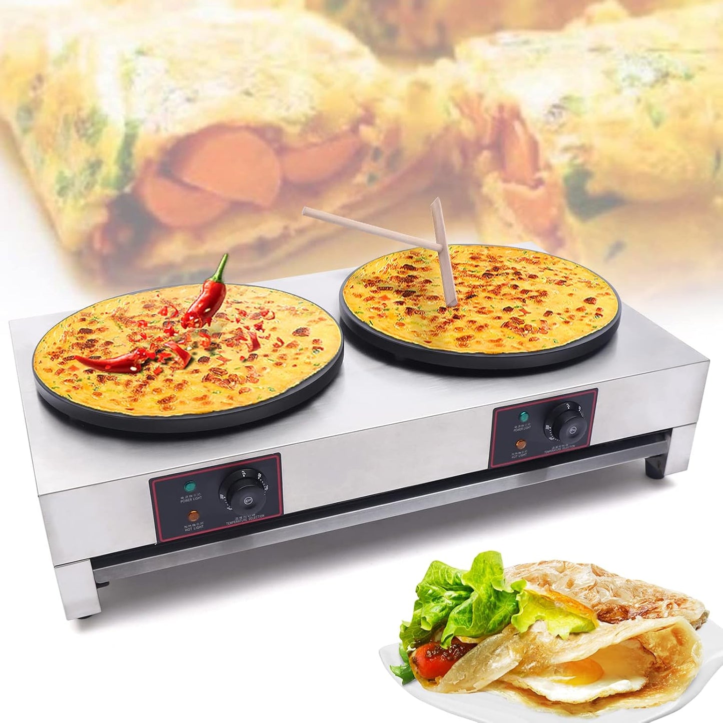 16-Inch Electric Crepe Maker with Dual Head - Perfect Crepes Every Time!
