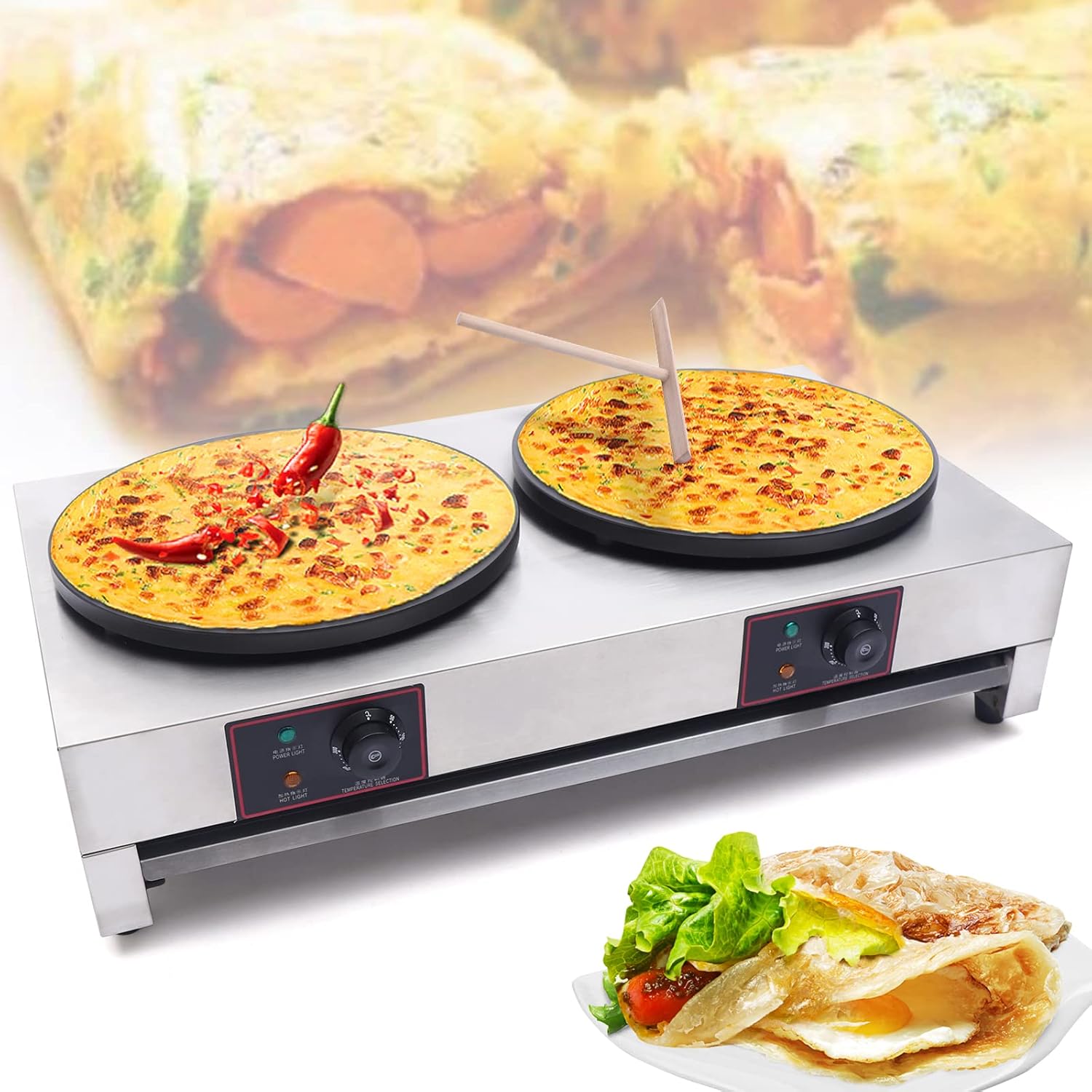 16-Inch Electric Crepe Maker with Dual Head - Perfect Crepes Every Time!